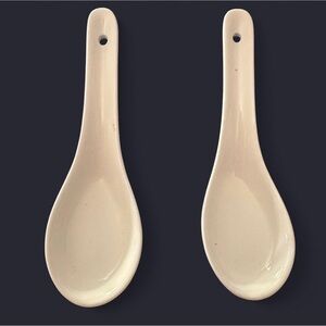 Elegant Soup Spoons Crate & Barrel White porcelain spoon set of 2